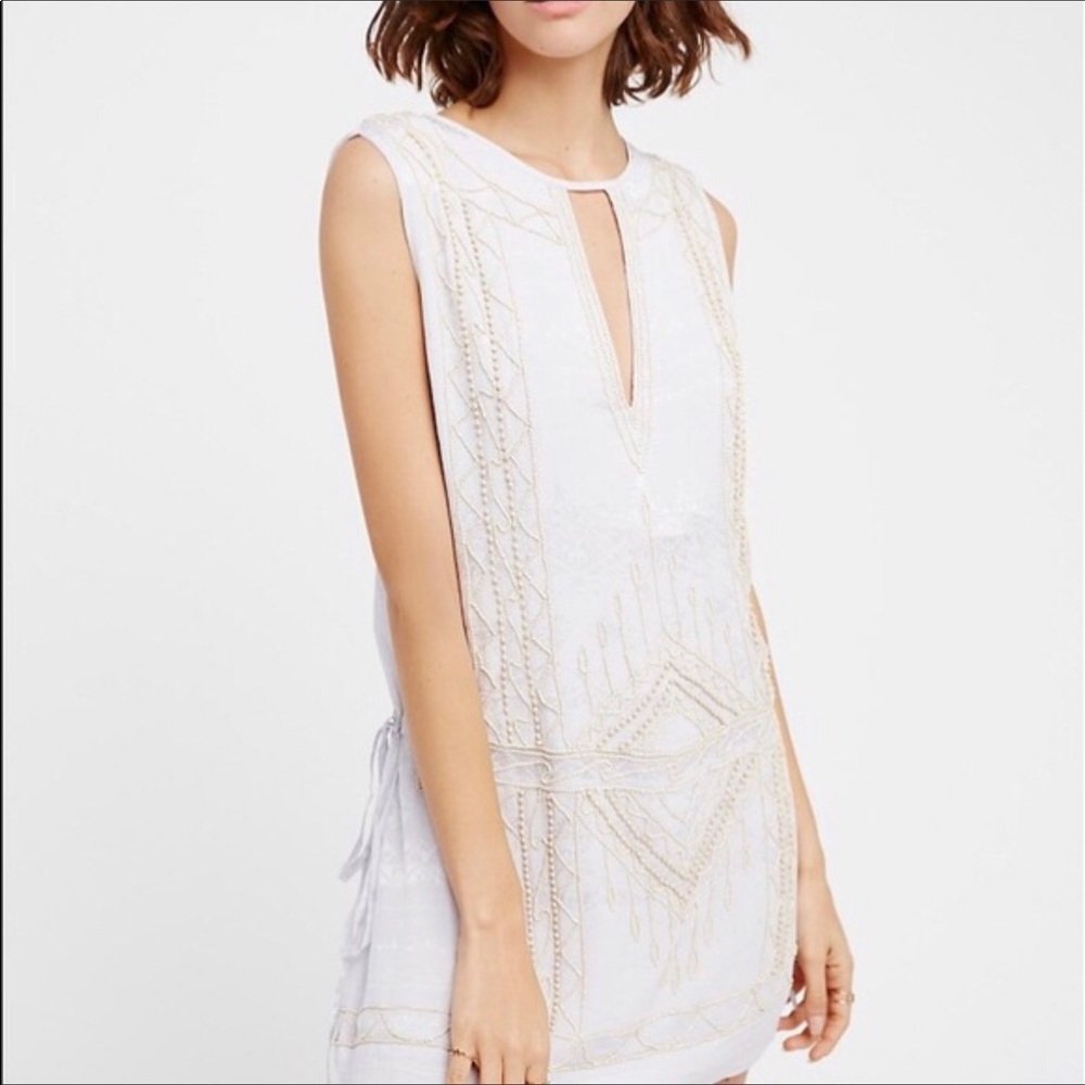 Free People Love Story Gray Beaded Sleeveless Boho